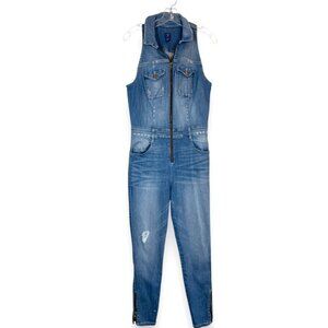 Guess Denim Jumpsuit Blue Front Zip Sleeveless Sexy Street Style Concerts Y2K